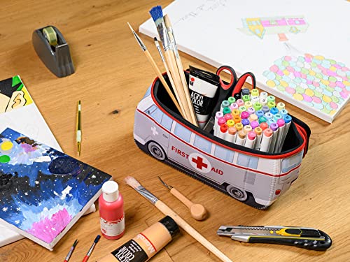 Brisa Vw Collection - Volkswagen Neoprene Universal Bag For Makeup, Travel, Cosmetics In Samba Bus T1 Camper Van Design (First Aid/Grey/Large) #TOP3