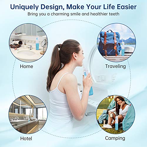 Water Power Flosser, MANLI Professional Cordless Dental Oral Irrigator, Power Dental Flossers, USB Rechargeable, Ipx7 Waterproof & 4 Modes for Travel, Home and Family Use