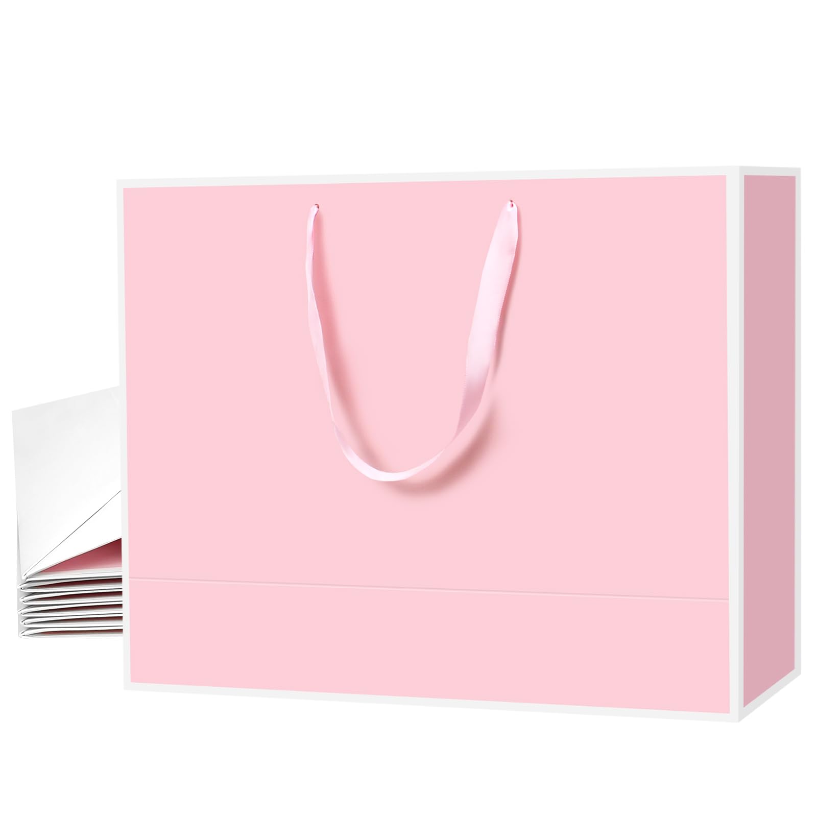 Large Pink Gift Bags,6Pcs 17"x5.5"x12.6" Paper Gift Bags with Ribbon Handle