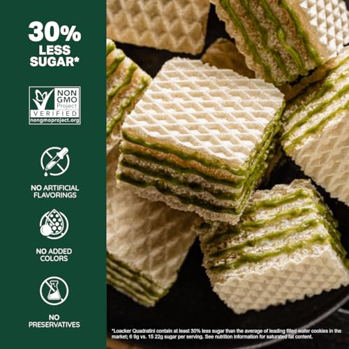 Image of Loacker Quadratini Matcha Green Tea Wafer Cookies, 30% Less Sugar, 6-Pack