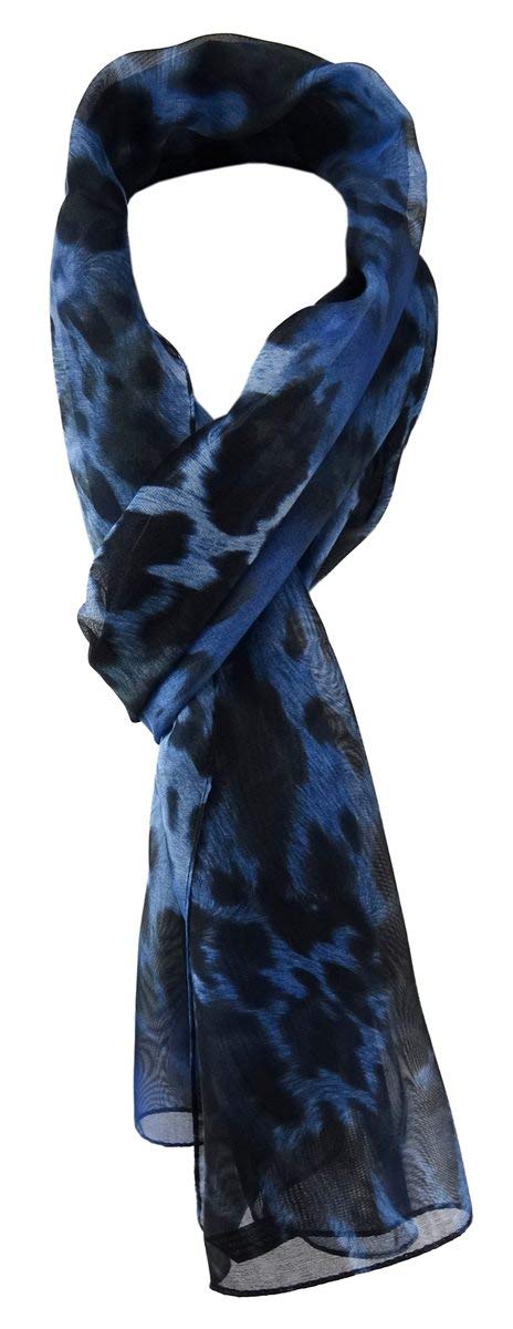 TigerTie Unisex Chiffon Scarf Leopard Pattern Size 160 cm x 36 cm, Blue Navy Royal Black, Größe: ca. Länge 160 cm, Breite 36 cm