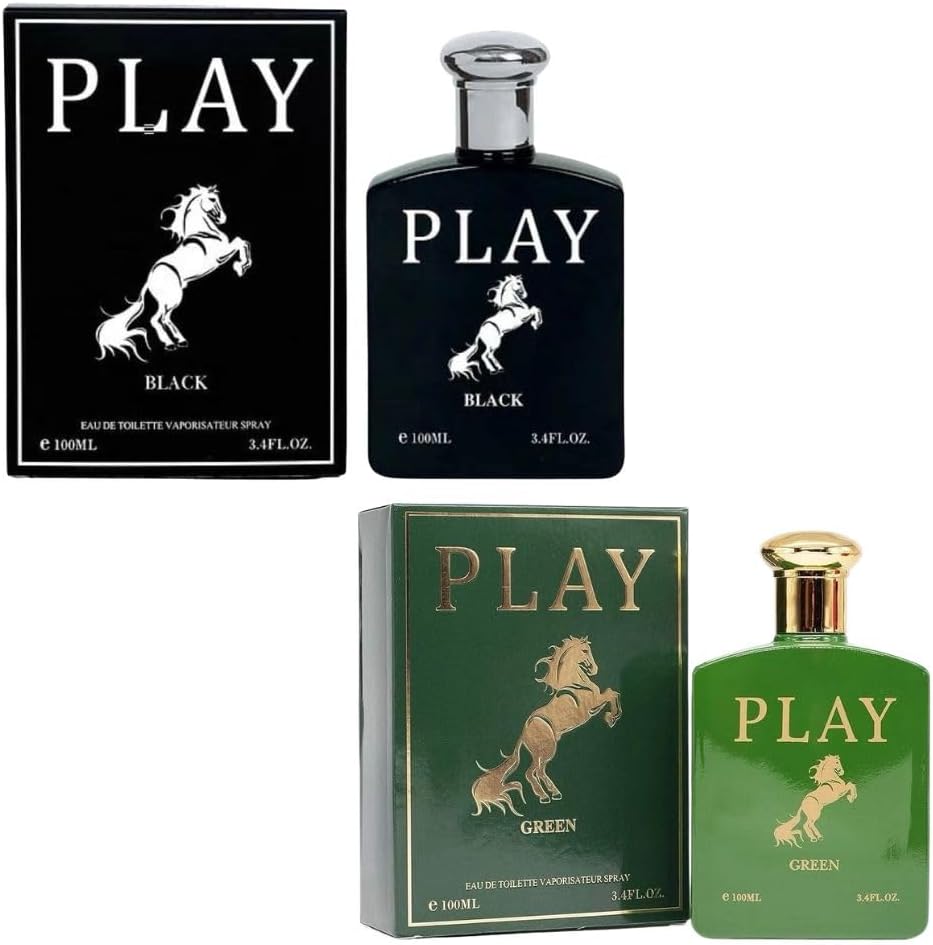 Play Black & Play Green Cologne Set for Men – 2 Pack Eau de Toilette Sprays 3.4 oz / 100 ml Each – Bold Woody & Fresh Green Long Lasting Fragrance Duo – Masculine Gift Set