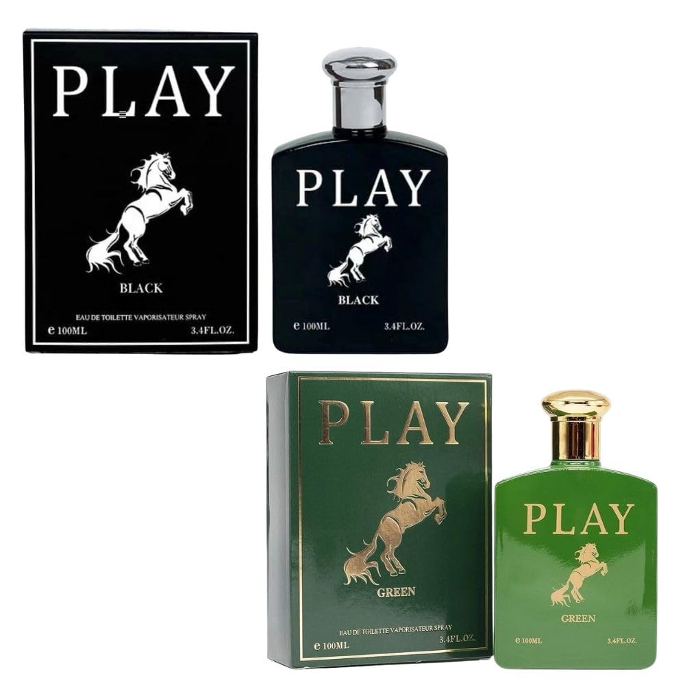 Play Collection for Men – Set of 2 Eau de Toilette Sprays (Dark Black & Fresh Green) – 3.4 FL Oz | 100 ml Each – Long-Lasting, Bold & Energetic Fragrance Set