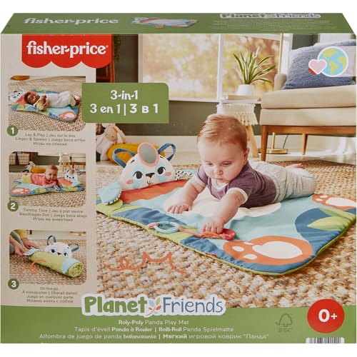 Fisher-Price Planet Friends Mata Wesoła Panda 3w1 z dwoma zabawkami dla noworodków, do zabawy na brzuszku, HKD65