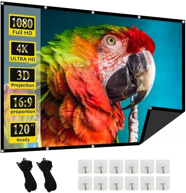 Miniatura 7 de Pantalla de proyector portátil 169 de 120 pulgadas con frente plateado, borde negro lejiada y respaldo negro para imágenes nítidas y brillantes,