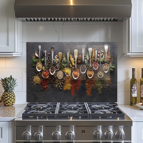 Tempered Glass Backsplash for Kitchen? Stove Splashback, Seasoning Glass Backsplash, Used for Kitchen Wall Protection and Decoration, Easy to Install and Clean. (30x20'')