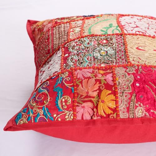 Image of Ravaiyaa - Attitude is everything Set Of 2 PC Home Sofa Decor Cotton Cushion Cover, Handmade Khambadiya Patchwork Pillow Case, Embroidery Cushions