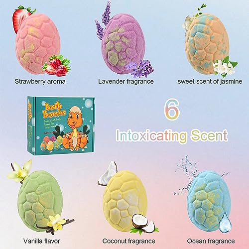 Pagezol 6PCS Large Bath Bombs for Kids with Surprise Dinosaurs Toys Inside, Natural Bath Bombs Gift Set, Handmade Spa Colorful Fizzy Bubble Bath Bombs, Birthday Christmas Easter Gift for Girls Boys - Image 3
