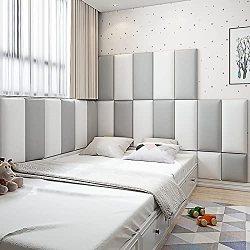 Vedhaa 3D Anti-Collision Wall Padding For Kids, Peel And Stick Upholstered Wall Panels, Queen Headboard, Playroom Decorative Protection Panel, Pack Of 2 Panels Sized 23.6” X 11.8” (Light Grey) #TOP1