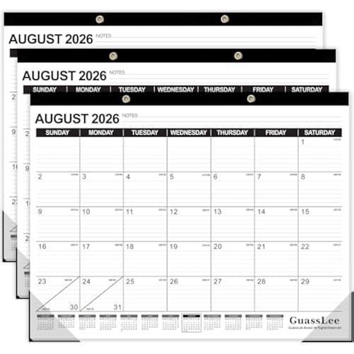 GuassLee Large Desk Calendar 2026, 3 Packs, 19 Months from Jun. 2026 to Dec. 2027, 22" x 17" Desk/Wall Calendar Hanging Planner with Julian Date, Notes, Corner Protectors for School Home Office