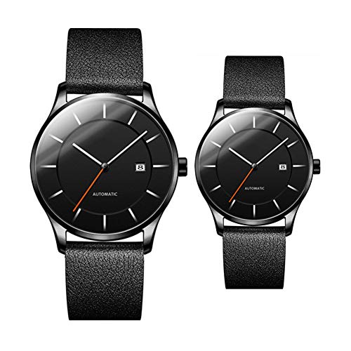 Preisvergleich Produktbild HFM Paar Uhr Automatische mechanische Uhr Ultradünne Hohle wasserdichte transparente Rückseite Abdeckung Gürtel Uhr schönes Geschenk,Schwarz
