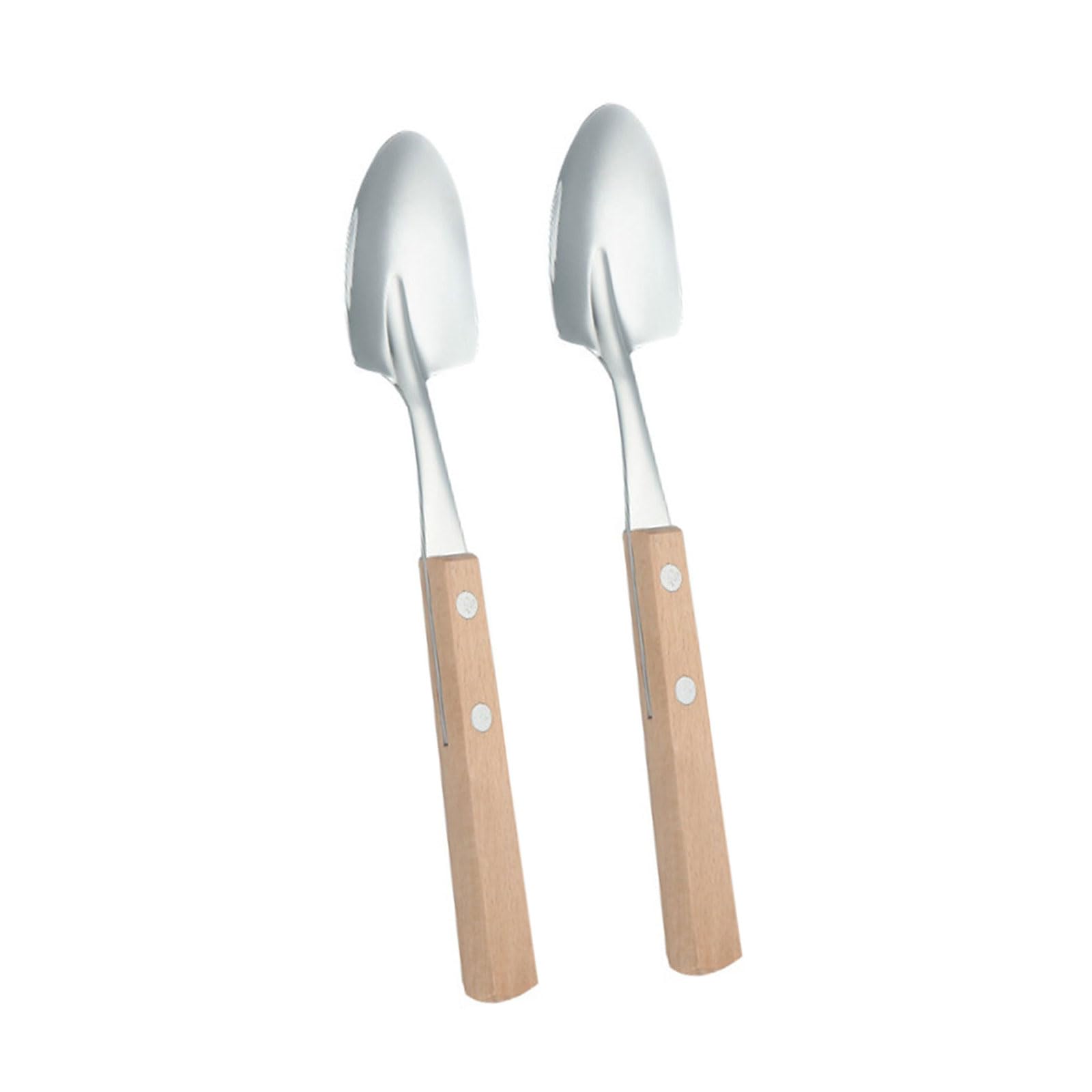 Kalttoy 2pcs Elegant Shovel Spoons for Ice Cream and Dessert Use Stainless Steel Cutlery Wooden Handle Kitchen Flatware Wooden Handle Spoon