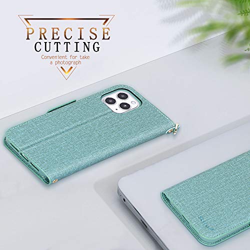 Skycase Iphone 12/12 Pro 6.1" 5G Wallet Case: Rfid Blocking, Handmade Flip Folio, Card Slots, Detachable Strap, Green #TOP7