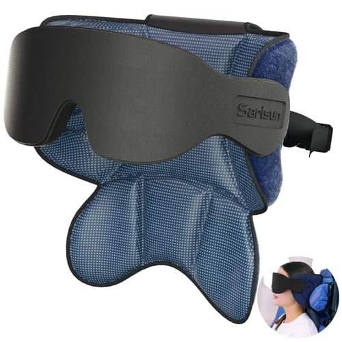 SARISUN Almohada de Viaje, Almohada de avión con máscara para Dormir, Almohada de Soporte Cervical de 360°, Esenciales de Viaje portátiles, para Asientos sin reposacabezas, Azul Moteado