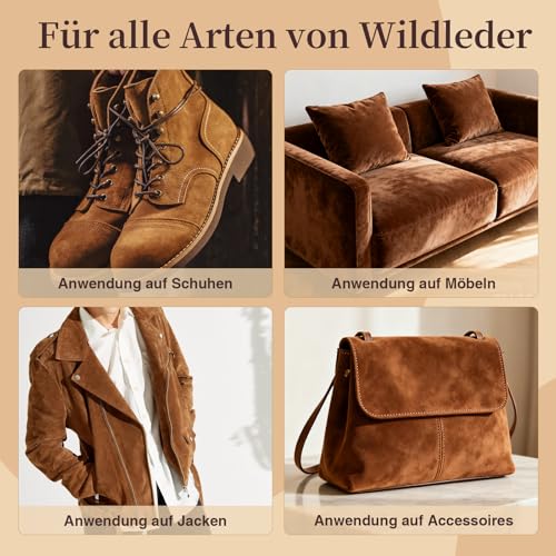 Wildleder- und Nubuk-Pflegeset: Reiniger, Schutz, Wildlederbürste und -radierer: Reinigen, schützen und restaurieren Sie Schuhe, Stiefel, Uggs, Möbel, Jacken, Taschen und Kleidung. Sicher für jede Far