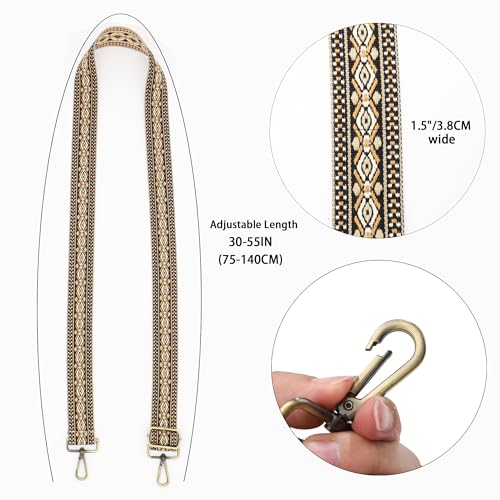 Image of LEMEDE Purse Strap Adjustable Replacement Crossbody Bag Straps Retro Jacquard Embroidery Shoulder Straps for Shoulder Bag