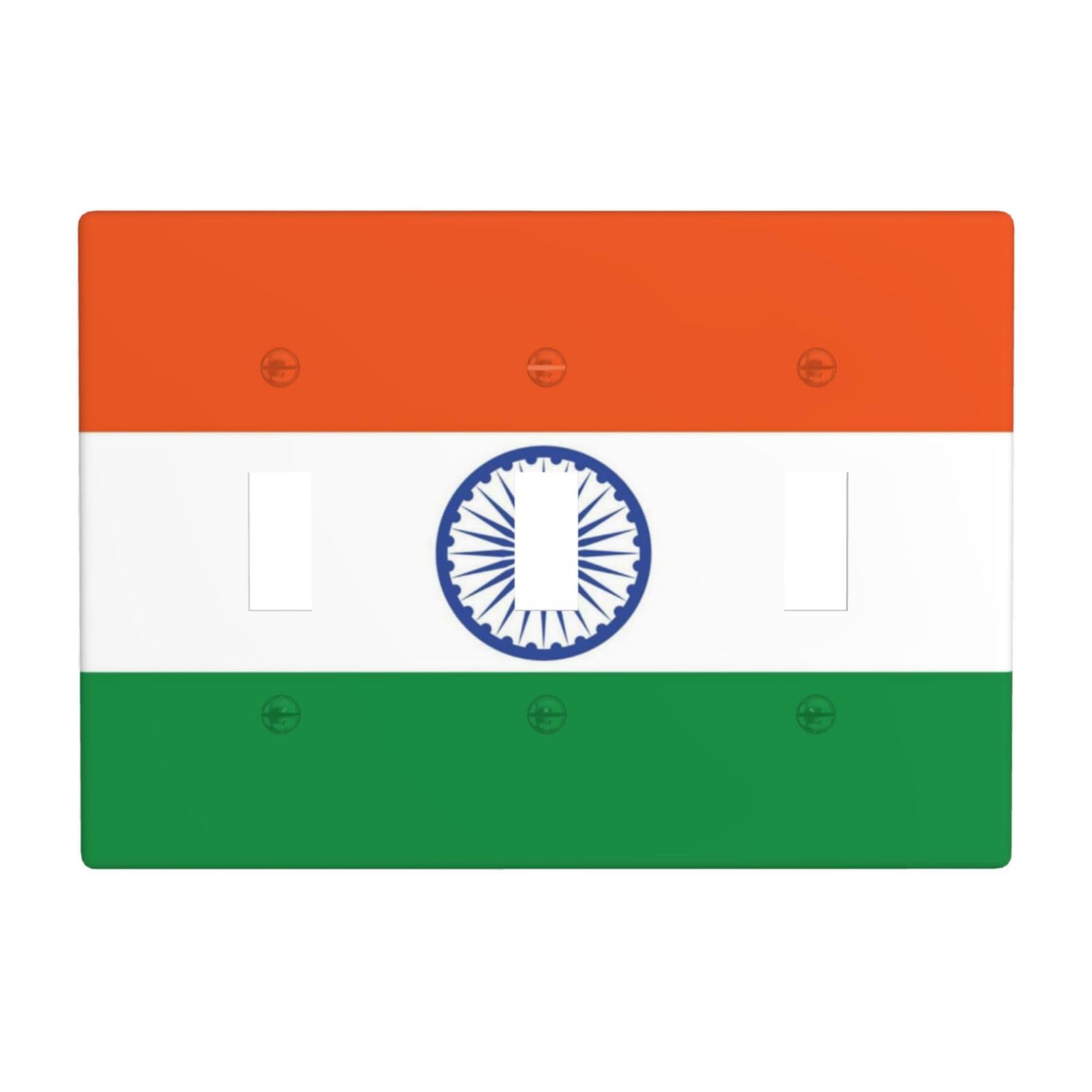 Flag of India 3 Gang Switch Plate Cover-Unbreakable Polycarbonate Wall Plate, Heat Resistant Toggle Switch Decor for Home