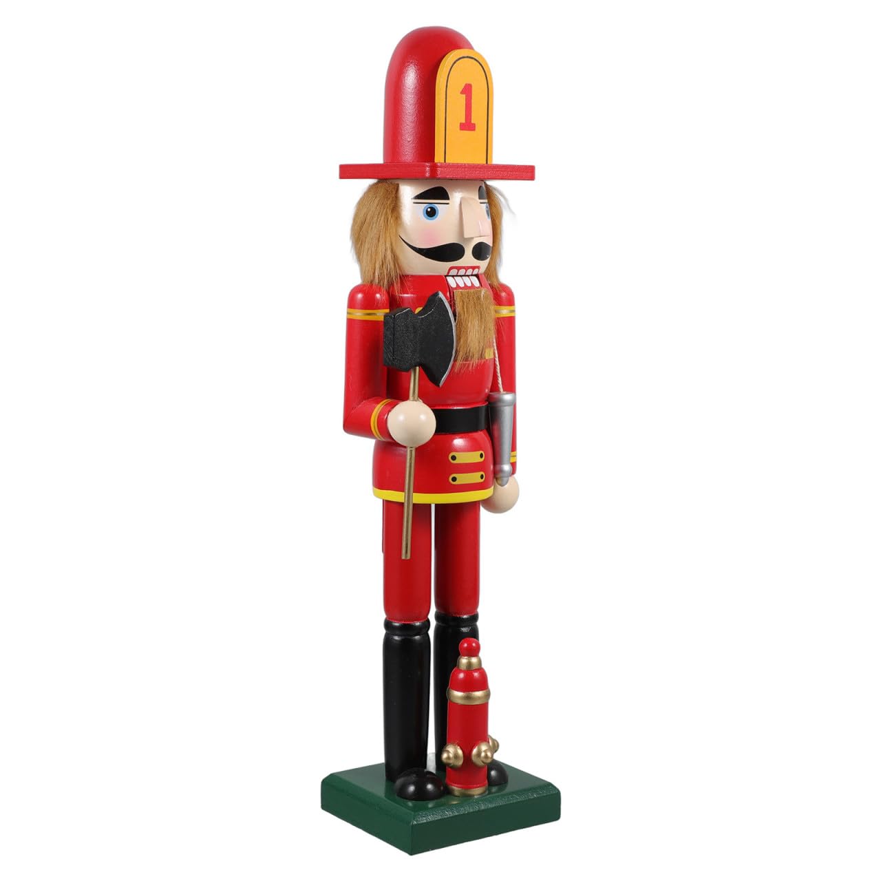 Casse-Noisette Pompier en Bois Rouge Figurines de Noël en Bois Sculpté pour Cabinet