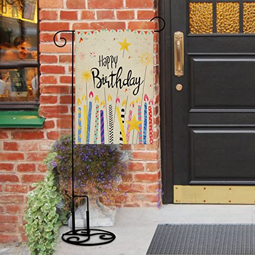 Happy Birthday Garden Flags Burlap 12X18 Double Sided Yard Signs Vertical For Outside, Colorful Candles Welcome Party Personalized Girl Boy Gift Outdoor House Farmhouse Decor #TOP6