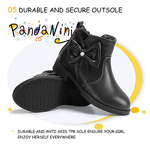 Pandaninjia Toddler/Little Kid Girl's Clara Fashion Short Ankle Boots Pearls Bow Dress Booties With Zipper (Black Pu, 1 M Us Little Kid) #TOP6