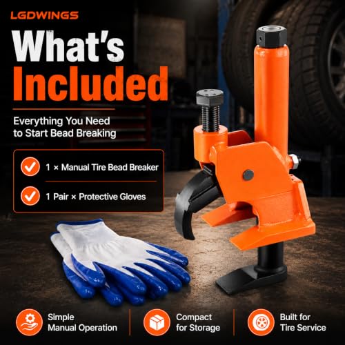 Image of Manual Tire Bead Breaker Tool, Professional Heavy Duty Hand Held Tire Changer with Rubber Pad Protector for ATV, Tractor, Lawn Mower, Truck & Car Tires (Orange)