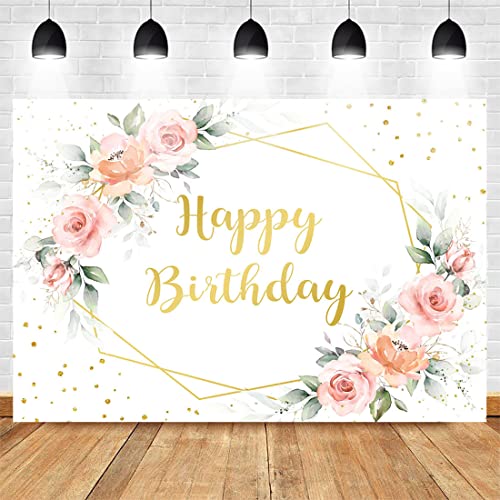 Avezano Toile de fond en vinyle pour photographie d'anniversaire Motif floral Rose pâle 2,4 x 1,8 m