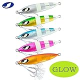 OCEAN CAT 1 PC Slow Fall Pitch Fishing Lures Sinking Lead Metal Flat Jigs Jigging Baits with Hook for Saltwater Fishing 100G/150G/200G/250G (250g, Each Color 1 pc(All 5 pcs))