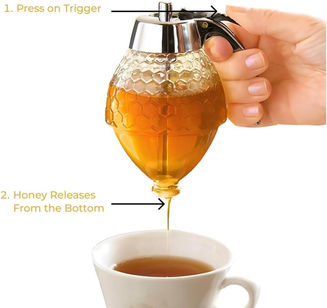 Portible Acrylic Honey Dispenser Jar - No Drip Design, Elegant Honeycomb Shape With Lid | Durable Acrylic & ABS For Honey & Syrup (1, Honey Comb),Multicolor 1