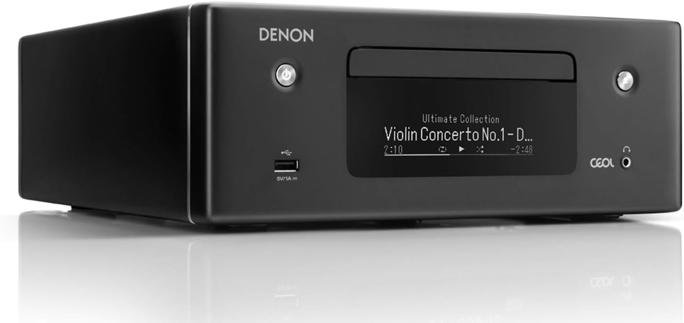Denon Receiver RCD-N10, Bluetooth Receiver with Integrated CD Player, AM/FM Tuner, & Wi-Fi, for Smaller Rooms and Houses, Amazon Alexa Compatibility, Supports TV & More