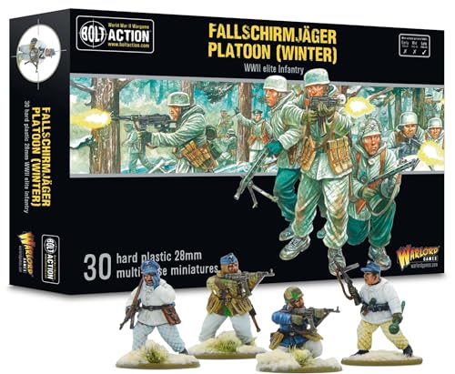 Warlord Bolt Action Winter Fallschirmjäger Platoon Tabletop Miniatures - Plastic Paintable Miniature WW2 Soldiers Set, Unpainted Table Top 28mm Military Minifigures for Adults - Gaming Figurines Pack