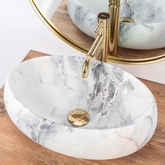 REMANENCE Wash Basin Countertop | Tabletop Ceramic Bathroom Sink | Wash Basin Over Counter | Ceramic Wash Basin (Marble Beige)