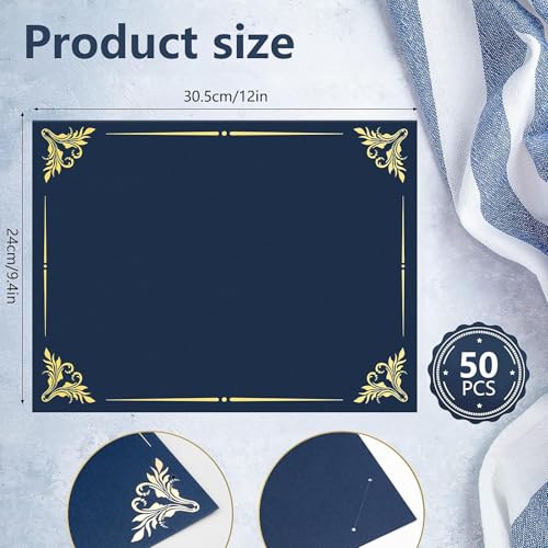50 Stück Pappe Zertifikathalter für Diplom, 28 x 22 cm Marineblau Urkundenmappe Zeugnismappe Deko, Zertifikat Halter mit Goldfolien Rand für Auszeichnungen Abschlussfeier Dokumente Abschluss