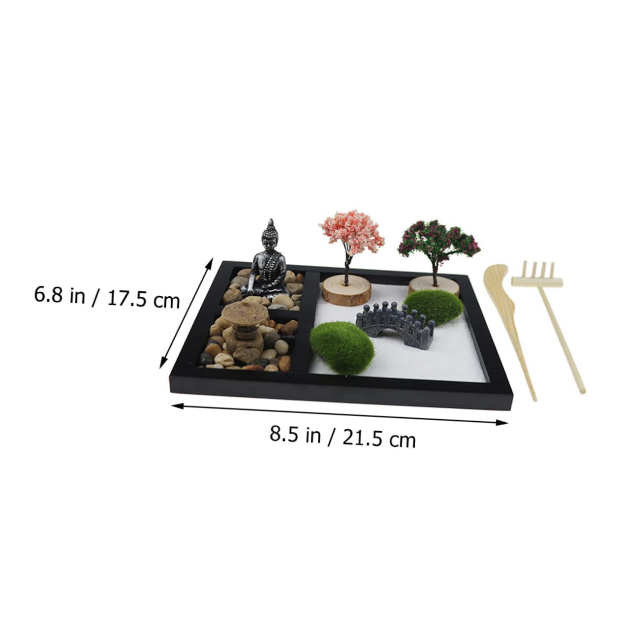 VANZACK 1Set Mini Zen Garden Japanese Style Desktop Sandbox Decor for Meditation Tranquility Compact Home Ornament for Office Living Spaces with Buddha Figure