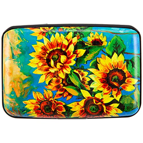 Image of Credit Card Holder, Metal Card Wallet RFID Blocking Mini Slim Aluminum Business Hard Card Case for Women Men (Sunflowers)