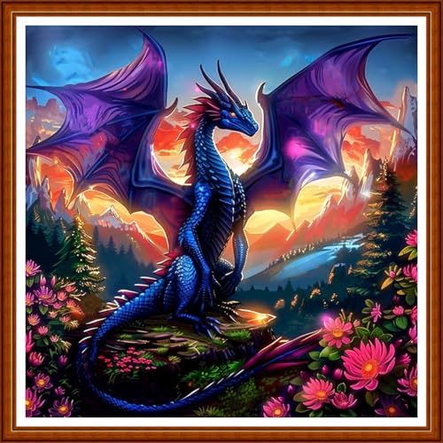 Image of Joyhoor Stamped Cross Stitch Kits for Beginners Needlepoint Kits for Adults Embroidery Kits 11CT Counted Cross Stitch Kits Printed Embroidery Pattern- Forest Pterosaur 18x18 inchs