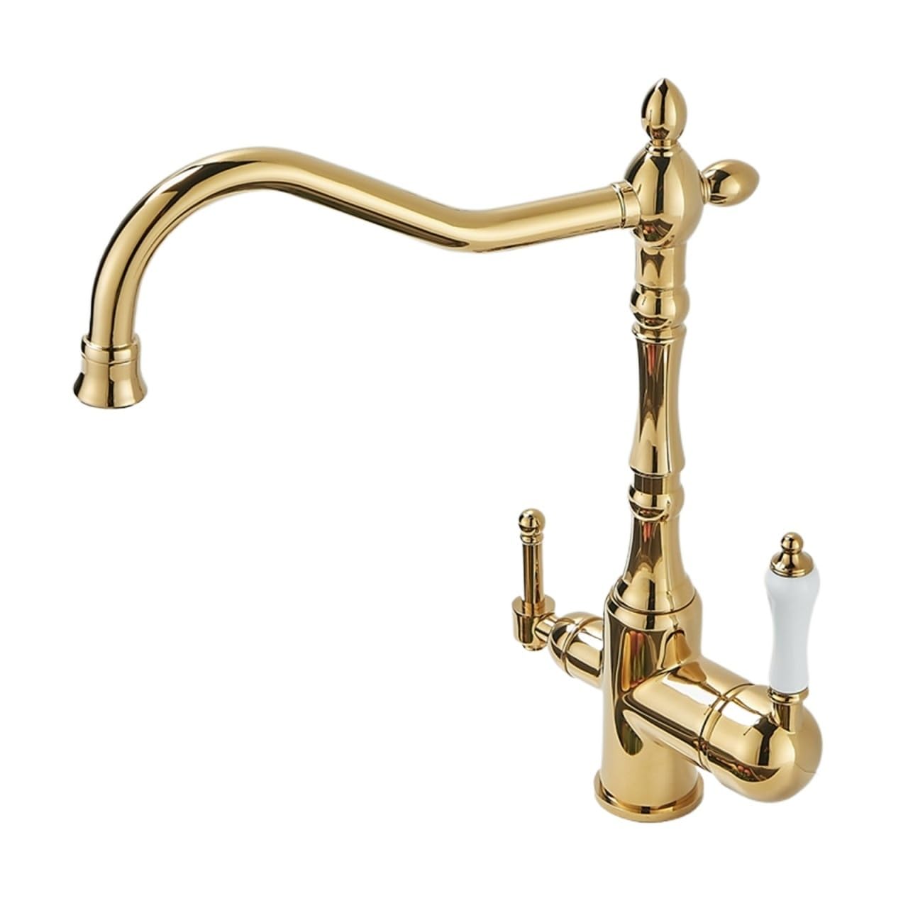 MXXQRHF Gold Commercial Kitchen Sink Faucet - 360° Rotating Dual Handle Mixer Tap with Dual Water Function & Filter for Bar & Farmhouse Use