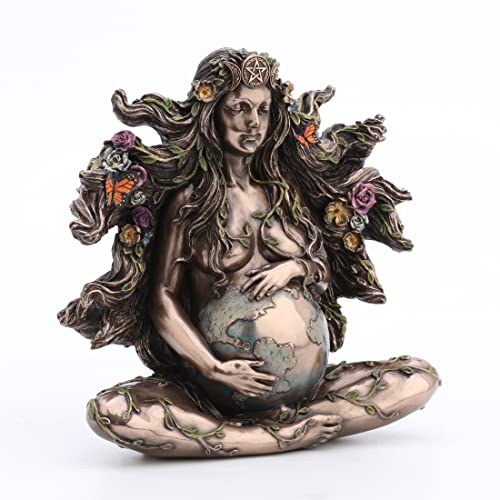 Veronese Design 6 7/8" Sitting Pregnant Mother Gaia With Butterflies Resin Sculpture Cast Bronze Finish #TOP2