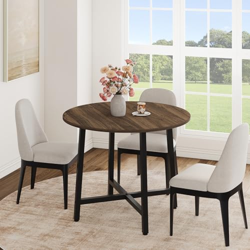 Image of IDEALHOUSE 31.5 Inch Round Dining Table for 2-4, Small Kitchen Dining Room Table for Space Saving, Wood Circle Kitchen Table with Sturdy Metal Frame (No Chairs)