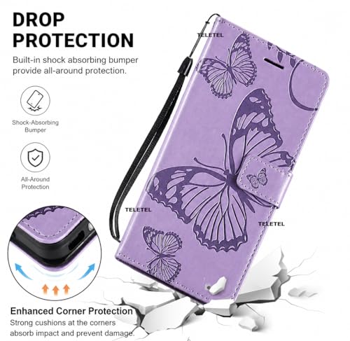 Image of TELETEL Butterfly Magnetic Closure Wallet Card Holder Flip Case for Vivo V50 5G|Mobile Cover|Back Flip Cover - Purple