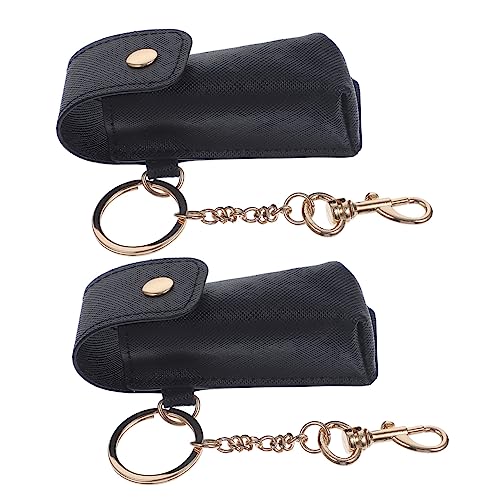 Beaupretty 2 Piezas funda protectora de cuero para pintalabios titular de la caja titular de llavero bolsa lápiz labial tinte llaveros porta pintalabios Lip Lipstick Suptor Keychain Lip Negro