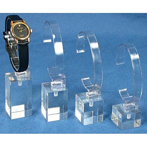 FindingKing 4 Watch Stands Acrylic Showcase Riser Jewelry Display