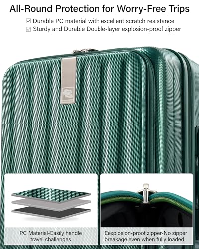 Image of Hanke 45cm Expandable Mini Cabin Trolley Bags, Hard Shell Polycarbonate Top Opening Suitcase, 8 Silent Spinner Wheels, Lightweight Carry On Luggage for Daily Commute & Short Travel,Blackish Green