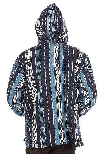 Sunshine Joy Reversible Fleece Lined Woven Baja Style Zip Up Hoodie Hooded Jacket - Navy Stripe4
