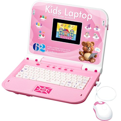 Happiegg Kids Laptop - Educational Toy with Colour Screen for Kids 5+ Pink