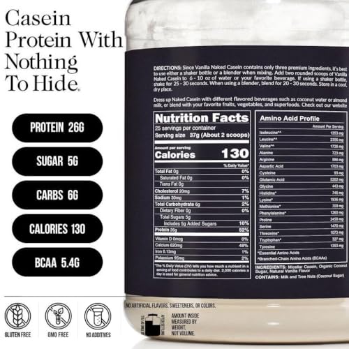 Image of NAKED Casein - 2Lb Micellar Vanilla Casein Protein - Bulk, NSF Certified, GMO-Free, Gluten Free, Soy Free, Preservative Free - Stimulate Muscle Growth - Enhance Recovery - 15 Servings