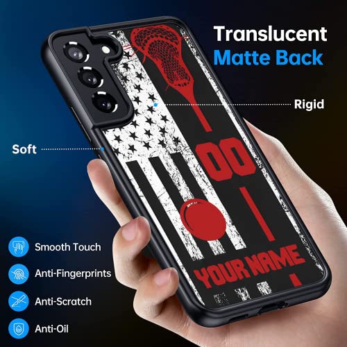 Personalized Lacrosse Name Number Rubber Cover Phone Case For Iphone 14 11 12 13 Pro Max Xr Xs Max 8 Plus 6S Plus Custom Lacrosse Phone Case (Red America Flag) #TOP1