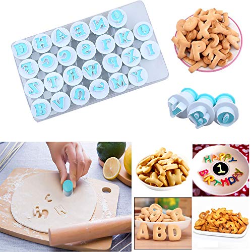 26Pcs/Set Cookie Stamp Impress Cookie Cutters Alphabet Letter And Number Fondant Cake Biscuit Mold Letter Shape Diy Cookie Biscuit Alphabet Letters Cake Tool Embosser Cutter (Upper Case Letter Shape) #TOP1