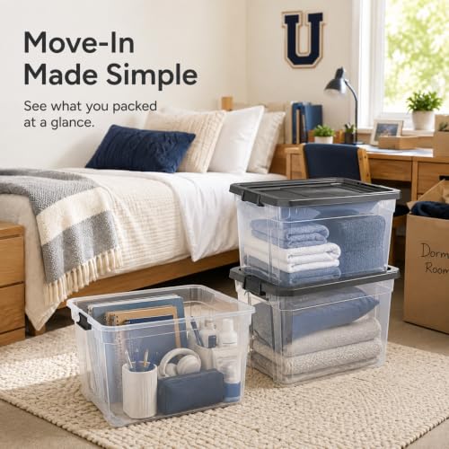 Image of 2 Pack Clear Stackable Storage Bins with Latching Lids, 76 Quart for Garage