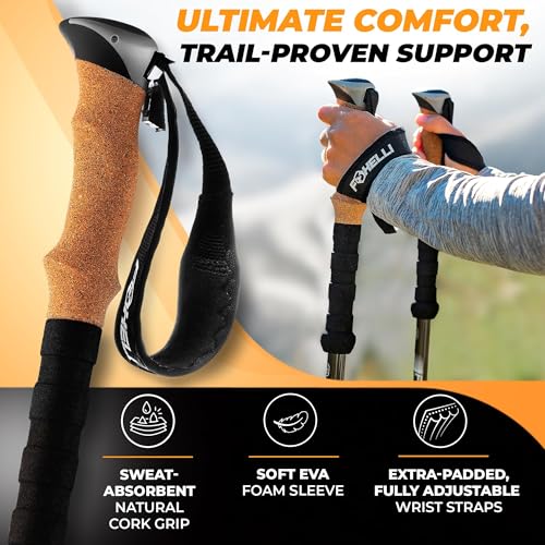 Foxelli Carbon Fiber Walking Poles – Lightweight Collapsible Hiking Poles with Cork Grips, Quick Flip Locks & All-Terrain Accessories – Adjustable Height Hiking Sticks for Men & Women - Image 3