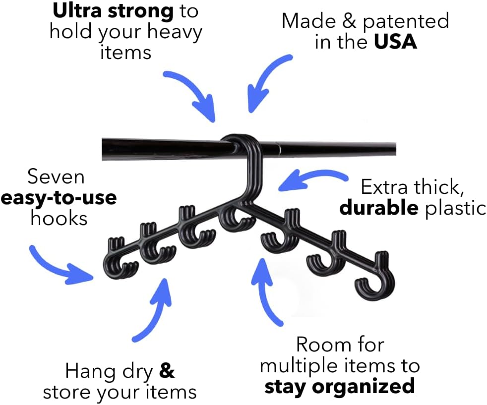 Made in USA Multi-Use Hanger for Bras, Lingerie, Hats & Scarves 5-Pack | Patented Closet Organizer | 7-Hook Space Saver for Underwear, Ties, Belts | No Clips, Lightweight Design